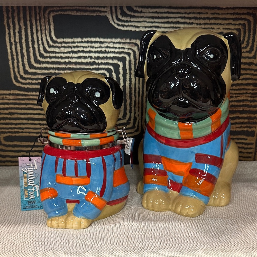 Colorful Pug Ceramic Set of Jar & Piggy Bank